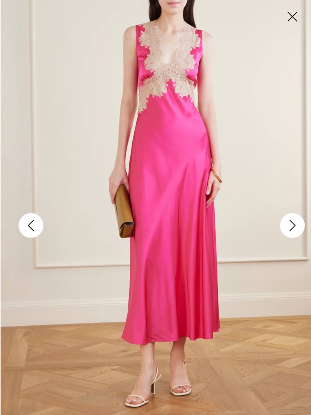 RIXO Hot Pink Satin Dress with Lace Detail
